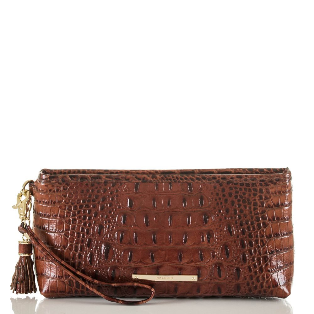 Brahmin | Women's Kayla Brown Leather Wristlet | Pecan Melbourne