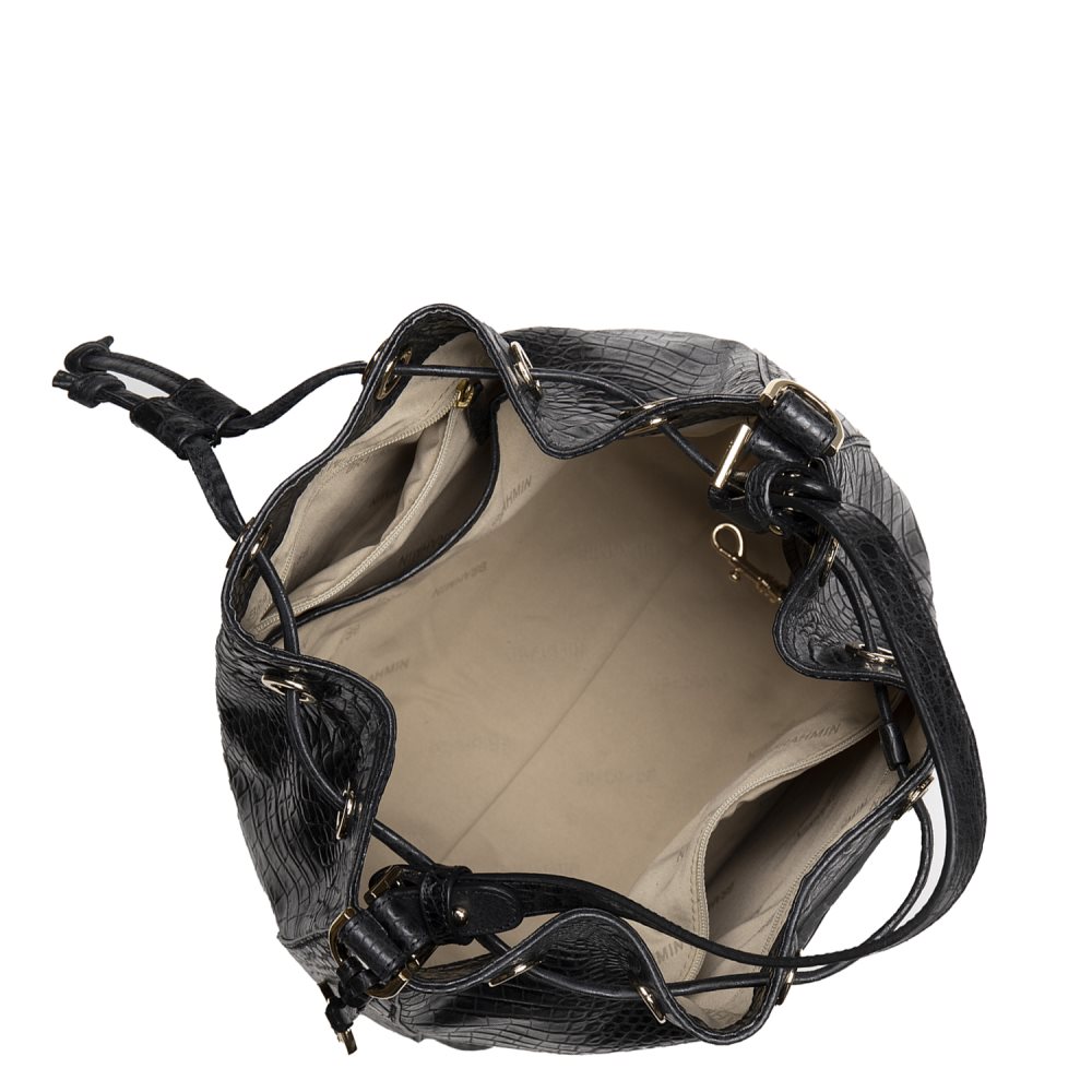 Brahmin | Women's Marlowe Black Leather Bucket Bag | Black Barlow