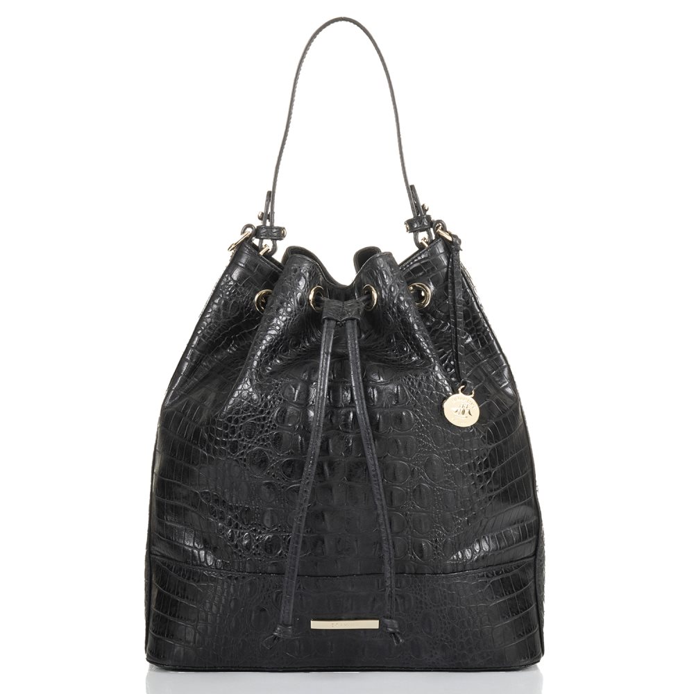 Brahmin | Women's Marlowe Black Leather Bucket Bag | Black Barlow