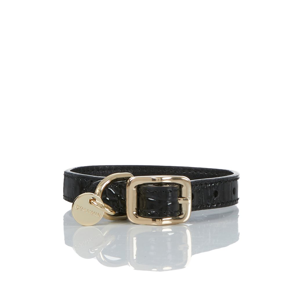 Brahmin | Women's Small Black Leather Dog Collar | Black Melbourne
